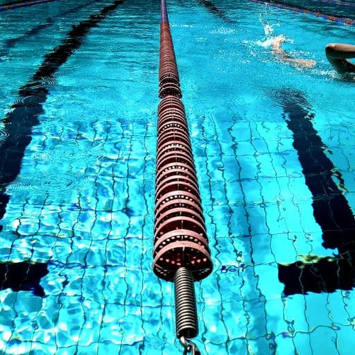Swimmer doing relaxed laps in a pool with lane lines